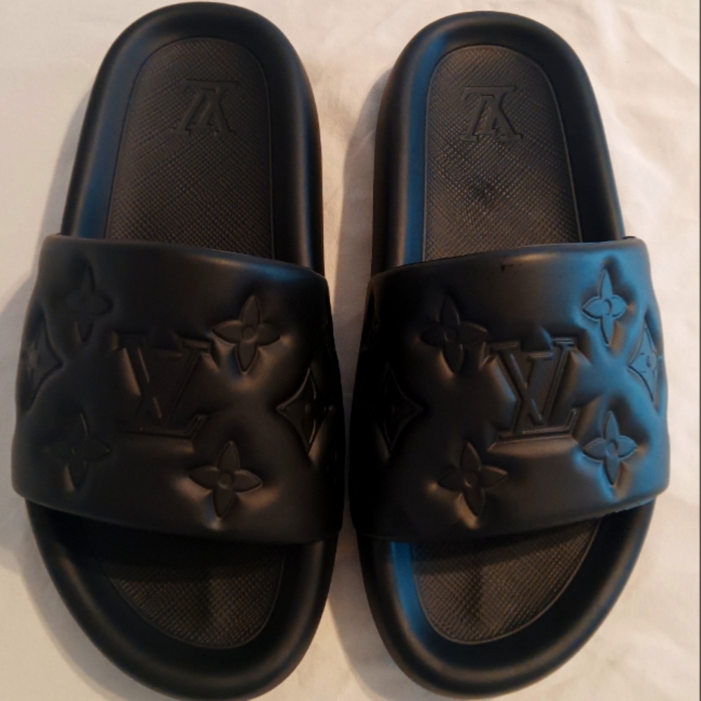 Louis Vuitton Black Embossed Slide Sandals